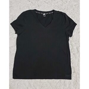 DKNY Sport Women's Black Solid V-Neck Short-Sleeve Tech Top Size Large